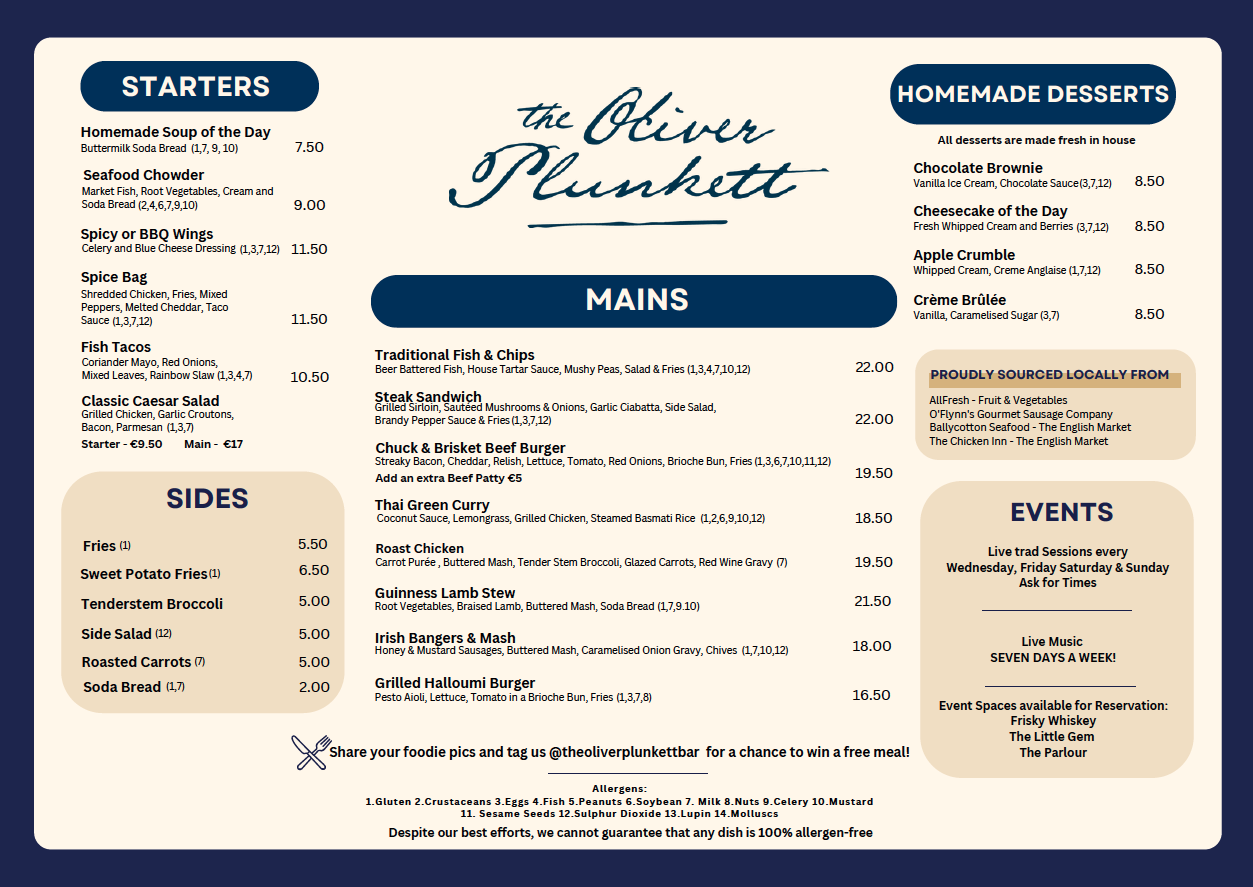 op evening menu
